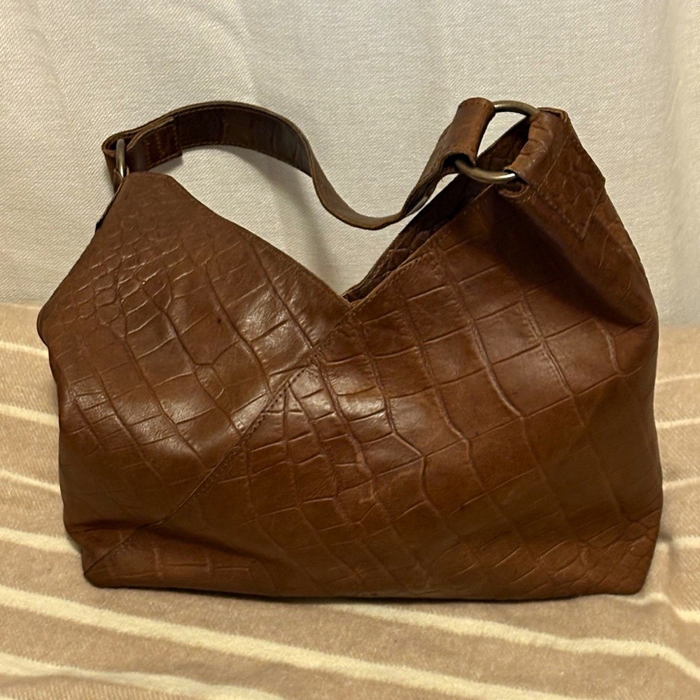 ABLE Solome Brown Crocodile Embossed Hobo Shoulder Bag Discontinued Rare!